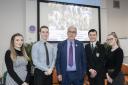 PCC North Wales Youth Commission "Big Conversation" Conference.    Pictured is PCC Arfon Jones with youth commission members (From left) Sarah Goodsir, Josh Taylor, Daniel Dain-Dodd and Charlie Parry.                    Picture Mandy Jones.