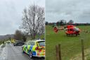 Police and an air ambulance at the incident in Dyserth