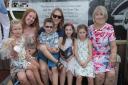 RM050818r.Chester Races.Family Funday Sunday.Family day out - Rosie Broome,4, Becci Broome, Kate Hickinson, Connor Hickinson 5, Niamh Hickinson 7, Seren Broome 7and Christine Sawbridge.