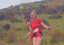 Ceri Vaughan hurtling down the mountainside in the Pen Dinas race.