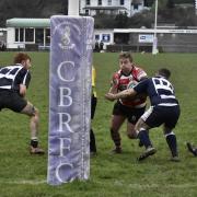 Owen Jones on his way to score the try for Rhyl. Picture: Paul Brookes.