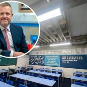 A classroom at Ysgol Uwchradd Caergybi and Minister for Education and Welsh Language, Jeremy Miles