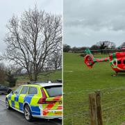 Police and an air ambulance at the incident in Dyserth