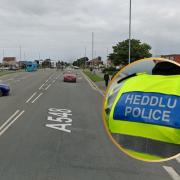 A548 Foryd Road, Kinmel Bay. Inset: North Wales Police jacket