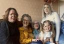 Left to right is Emma, (granddaughter); Lynda (daughter); Mary Pike (mum); Emilia (great-great granddaughter) and Jasmine (great-granddaughter).