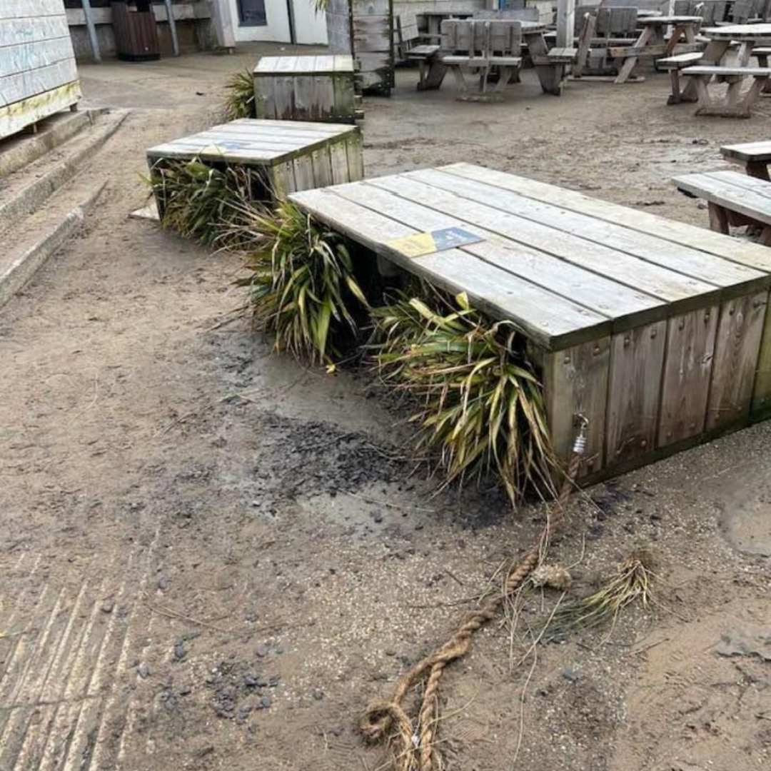 Damage caused by Storm Pierrick at Beach Hut Nova in Prestatyn. Image: DLL