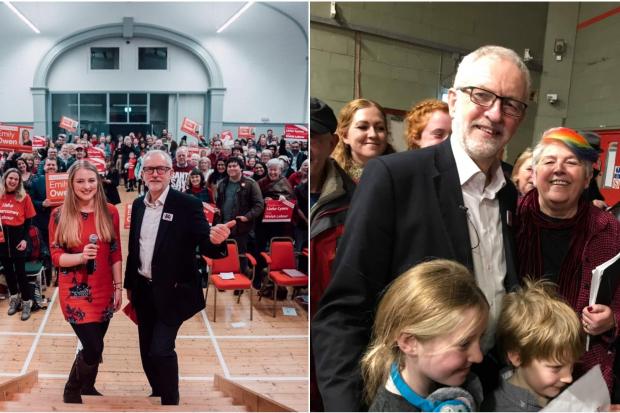 Jeremy Corbyn with candidates Emily Owen and Joanne Thomas