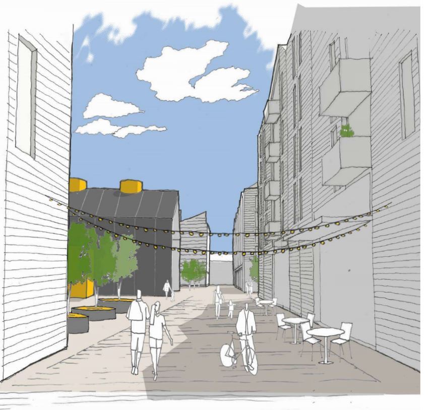 The entrance to Queen’s market from high street - this entrance to the site will be used by pedestrians coming from the high street. It will also be a pedestrian street. Picture: Design and Access Statement January 2021
