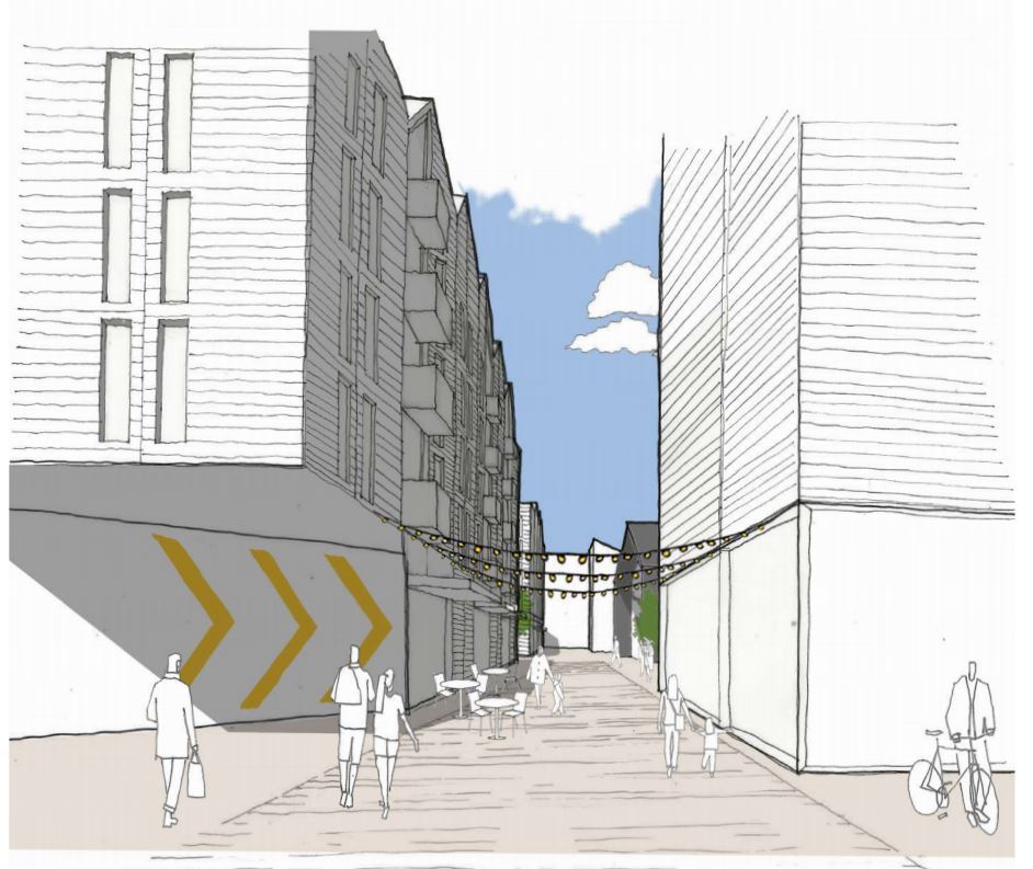 The entrance to Queen’s market from Queen street - the other end of Queen’s market street. Picture: Design and Access Statement January 2021
