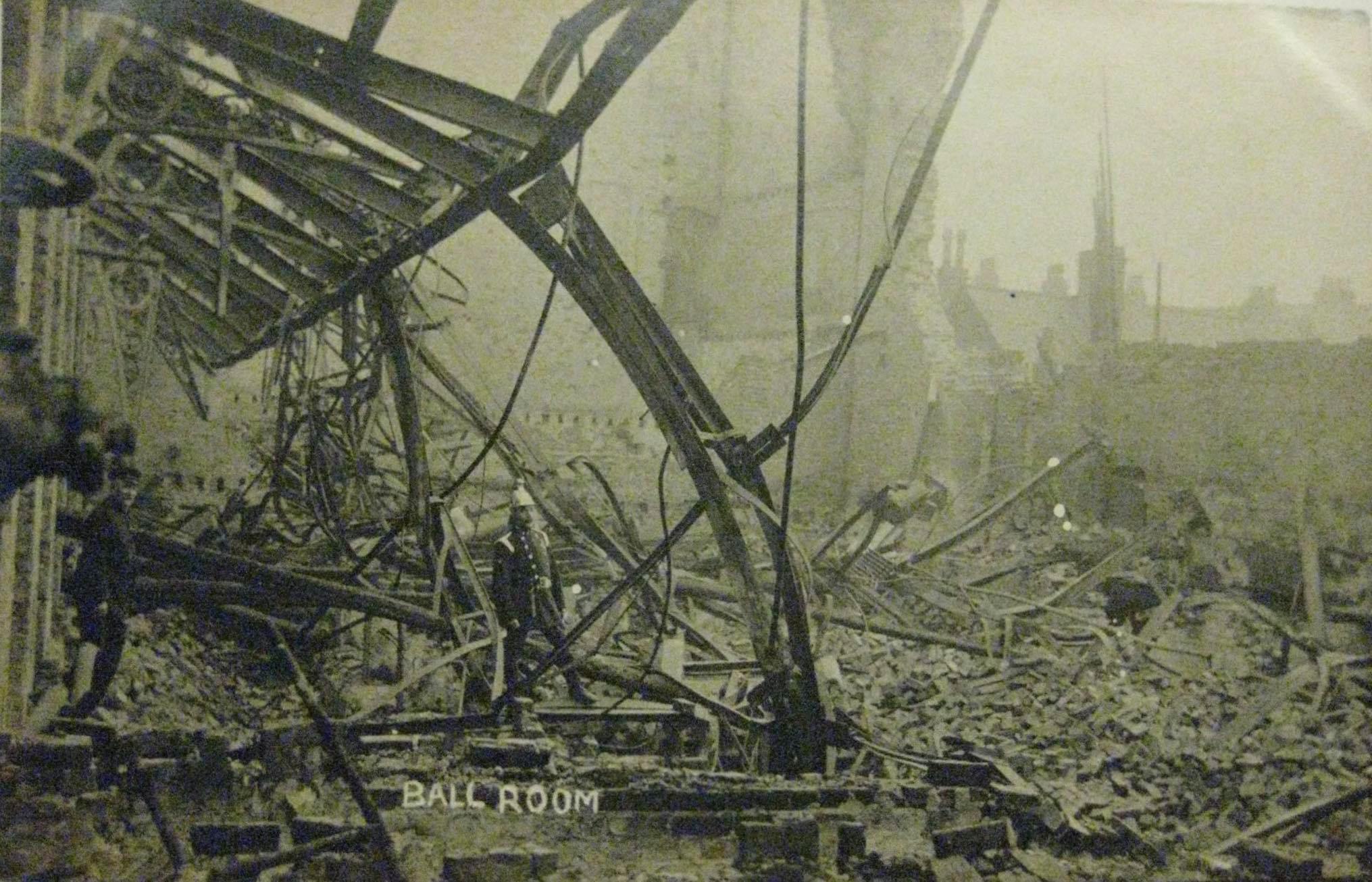 Devastating damage caused by the fire in 1907, which destroyed the Queens Palace glass dome. Pictures from Stuart Jones