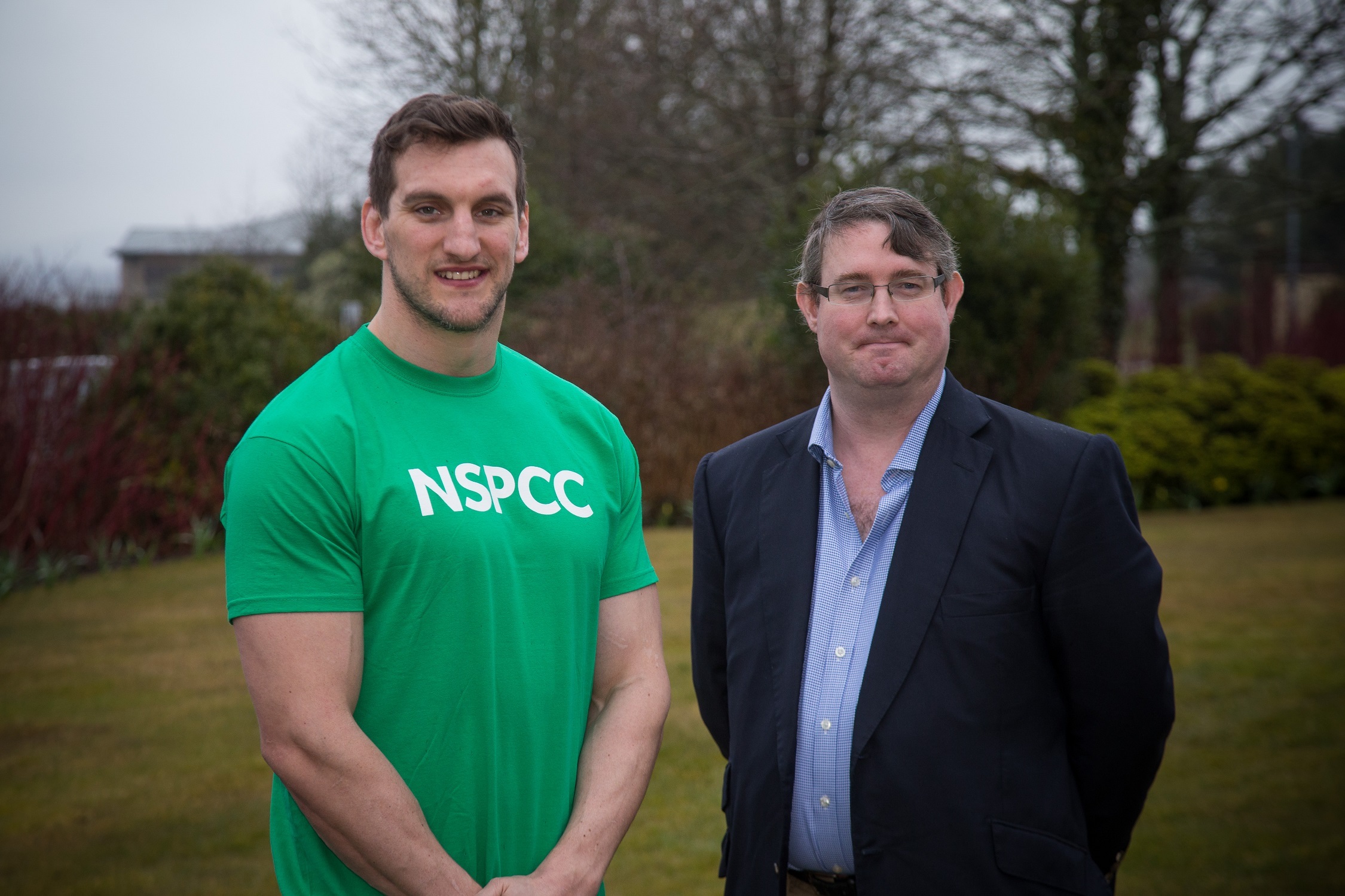 NSPCC ambassador for childhood Sam Warburton with Hywel Peterson, NSPCC divisional vice president for Wales. Picture: NSPCC
