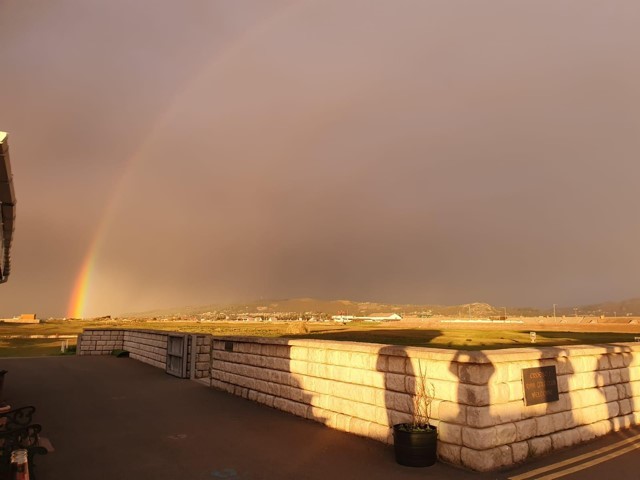 The double rainbow over Rhyl Golf Club was “a moment for everyone”, said Roy.