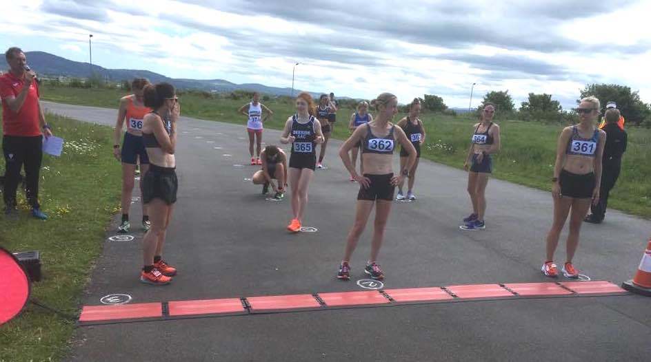 Womens race runners line up ahead of their race, said to be the first allowed by Welsh Athletics since last year.