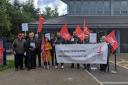 Members of Unite Wales gathered outside a meeting of Betsi Cadwaladr University Health Board at Conwy Business Centre to protest changes to nursing rotas. Source: Liam Randall - Local Democracy Reporting Service