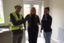 Castle Green Site Manager Tom MacBryde, Adra/Tai-Teg Tenant Hannah Greenfield and Adra’s Affordable Housing Officer Ceri Owen.