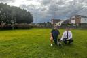 James Davies MP (right) and Cllr Brian Jones at the Fern Way wildflower meadow in Rhyl