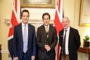 Vale of Clwyd MP Dr James Davies with Bill Porter and the Minister for Veterans’ Affairs, Johnny Mercer MP, at the reception at No 10 Downing Street