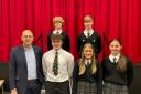 Llyr Gruffydd MS with Ysgol Glan Clwyd pupils Rhydian Jones, Elan Howatson, Llio Davies, Gwion Williams and Jake Chow
