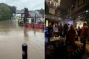 L: Flooding at The New Inn, Dyserth. R: Wednesday's meeting at The Red Lion