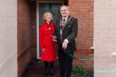The Mayor and Mayoress of St Asaph Cllr Colin and Gwenda Hardie cut the ribbon to officially open the Castle Green show homes at Maes yr Haul