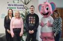 ( L-R ) Rhian Hewitt–Ensall, Amy Toeoderescu, Simon Coull, Ozzy the Elephant, and ClwydAlyn's chief executive Claire Budden.