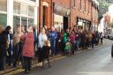 The queue outside Beauwood Dental Care in Llangollen