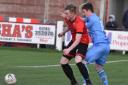 Action from Conwy Borough's defeat at Prestatyn Town (Photo by John Pickles)