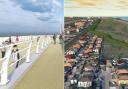 Projected images of the coastal defence schemes at Rhyl (left) and Prestatyn (right). Photos: DCC