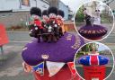 Rachel Williamson created the incredible toppers for the coronation. Main picture: King's Guard topper. Inset (top) King Charles and Camilla and inset (bottom) crown.