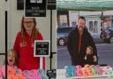 L: Jessica McIvor at her stall at Tir Prince Market, Towyn. R: Ross McIvor and his daughter at Llanidloes Charter Market on November 25
