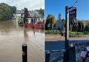 L: Flooding at The New Inn in October. R: The New Inn as it looks today (December 1)