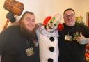 Tomos Rowlands and Chad Jones with a scary clown.