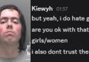L: Tristan Roberts. R: Misogynistic Discord messages written by Roberts.