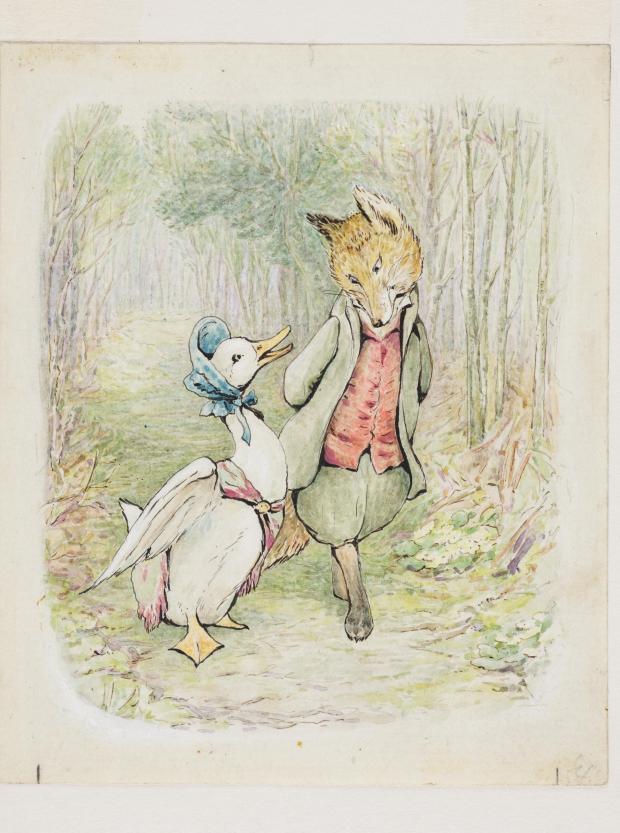 Rhyl Journal: A Beatrix Potter watercolour and ink on paper illustration, The Tale of Jemima Puddle-Duck artwork, dated 1908, which will be on show at the Beatrix Potter: Drawn to Nature at the Victoria and Albert Museum, London, February 12, 2022 – January 8, 2023. Undated handout via PA.