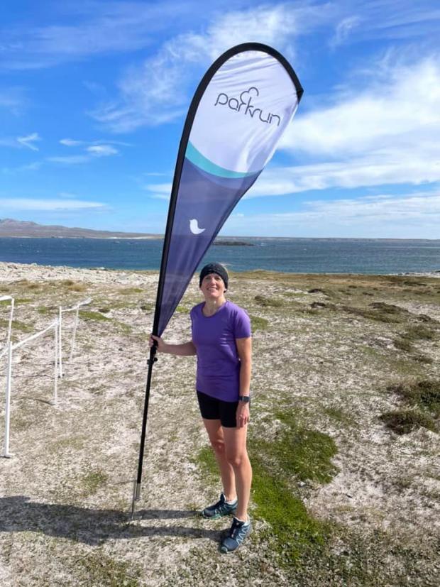 Rhyl Journal: Elizabeth Driscoll completes her Falkland Islands parkrun. Photo: Elizabeth Driscoll