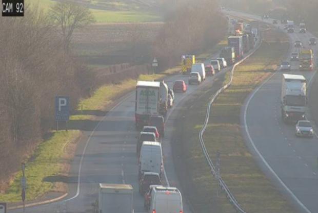 Rhyl Journal: Current traffic on the A55 at Rhuallt Hill. Photo: Traffic Wales / Twitter
