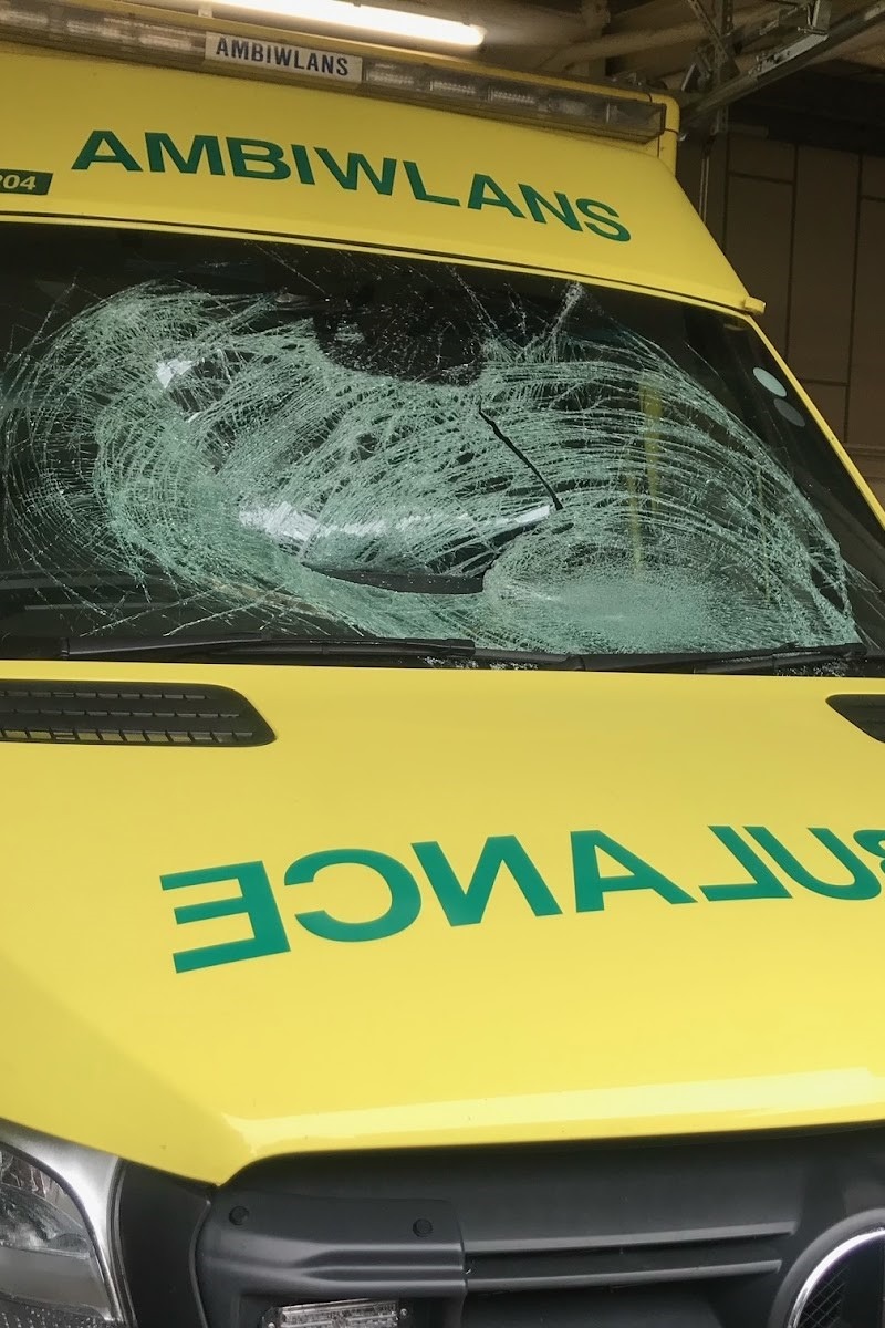 Damage to the ambulance windscreen after the incident on the westbound carriageway of the A55 near Abergele