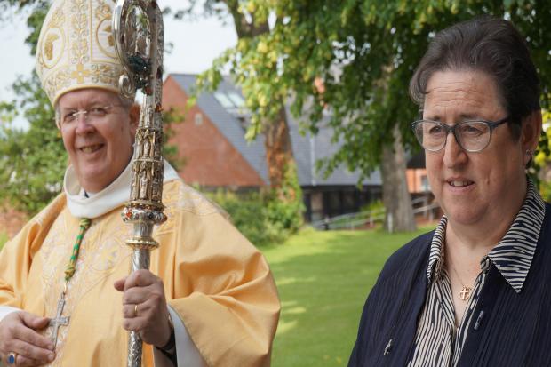 Bishop Gregory Cameron, the Bishop of St Asaph, with Sister Gemma Simmons who attended an Ordination Service at St Asaph Cathedral in 2019.