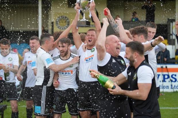 Rhyl celebrate winning the NWCFA East League Premier Division