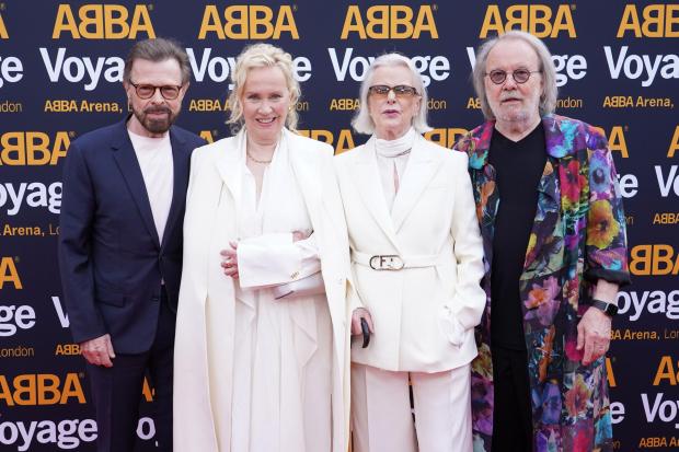 Bjorn Ulvaeus, Agnetha Faltskog, Anni-Frid Lyngstad and Benny Andersson attending the Abba Voyage digital concert launch at the Abba Arena, Queen Elizabeth Olympic Park, east London
