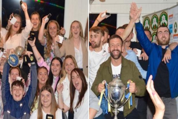 Rhyl's women's and men's teams celebrate at the club's awards event. Photo: CPD Y Rhyl 1879