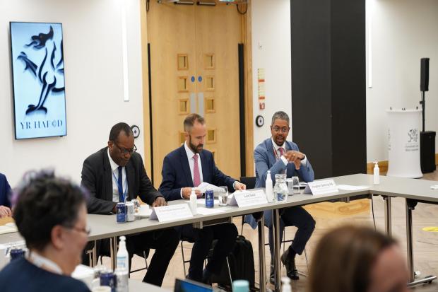 Vaughan Gething hosted a meeting of the UK Steel Council in Cardiff with Kwasi Kwarteng MP and the chairman of UK Steel, Louis Sanz. Picture: Welsh Government.