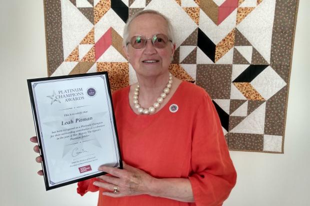 Leah Pitman, from Fishguard, was nominated for a Queen’s Platinum Champions award for her work creating and coordinating the distribution of handmade items for NHS patients