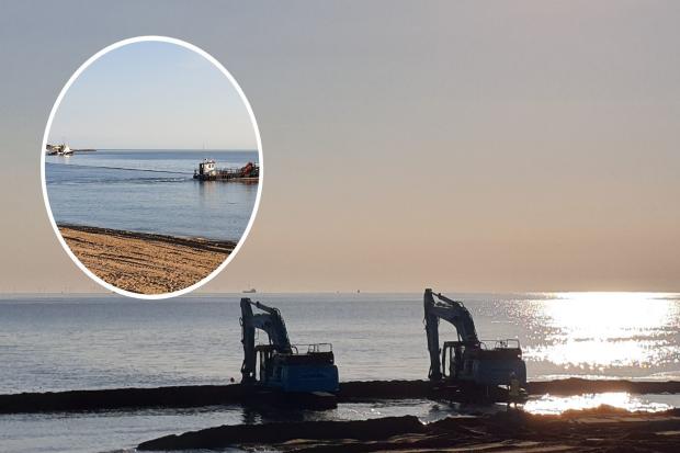The pipe being sunk to the Rhos-on-Sea seabed yesterday. Photo: Conwy County Borough Council / Twitter
