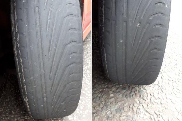 The man's front tyres both had their cords exposed. Photo: NWP Roads Policing Unit / Facebook