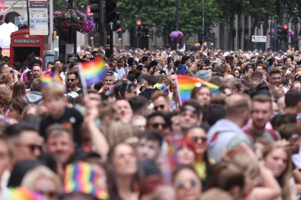 People take part in the Pride in London parade in Trafalgar Square