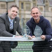 (L/R) Myddelton College Headmaster Andrew Allman and Tennis Coach John Whitehall with their Tennis Wales awards. Picture: Rick Matthews