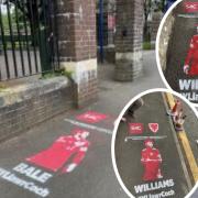 Welsh football stars honoured with graffiti stencils outside their former schools