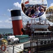 The Waverley at Llandudno Pier on June 21 and inset - passengers relax onboard and passengers admire the ship's magnificent 2100 horsepower, triple expansion reciprocating steam engine. This was open to full public view.