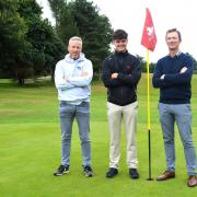 Caolan Burford with FFP Solutions directors Richard Lloyd-Jones and Rich Pape at Rhuddlan Golf Club
